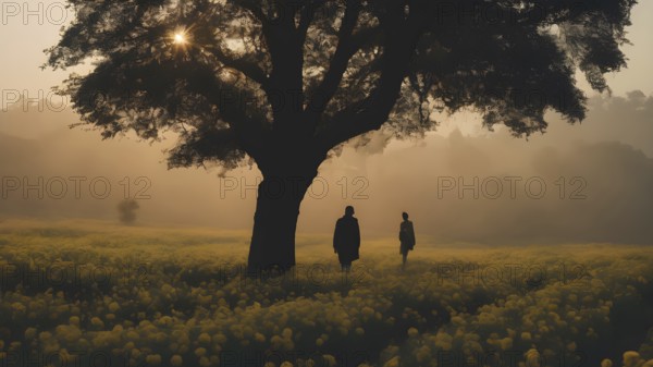 Floral field and Life Concept. Sign of Mental Health, Wellbeing and Healthy Lifestyles. The concept of Positive Mind Concept. Enjoying Life Concept, AI generated