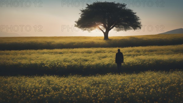 Floral field and Life Concept. Sign of Mental Health, Wellbeing and Healthy Lifestyles. The concept of Positive Mind Concept. Enjoying Life Concept, AI generated