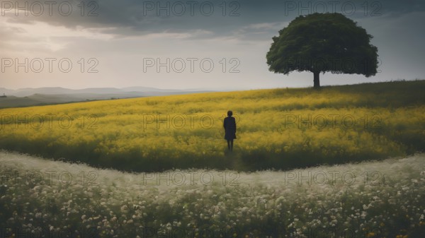 Floral field and Life Concept. Sign of Mental Health, Wellbeing and Healthy Lifestyles. The concept of Positive Mind Concept. Enjoying Life Concept, AI generated