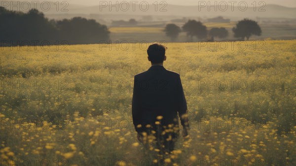 Floral field and Life Concept. Sign of Mental Health, Wellbeing and Healthy Lifestyles. The concept of Positive Mind Concept. Enjoying Life Concept, AI generated