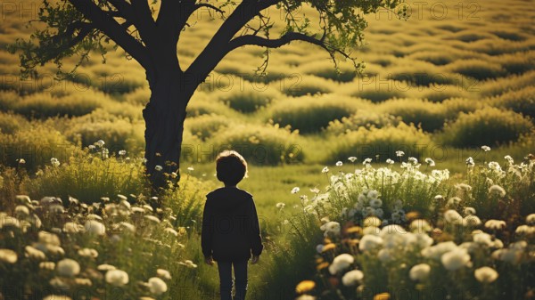 Floral field and Life Concept. Sign of Mental Health, Wellbeing and Healthy Lifestyles. The concept of Positive Mind Concept. Enjoying Life Concept, AI generated