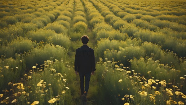 Floral field and Life Concept. Sign of Mental Health, Wellbeing and Healthy Lifestyles. The concept of Positive Mind Concept. Enjoying Life Concept, AI generated