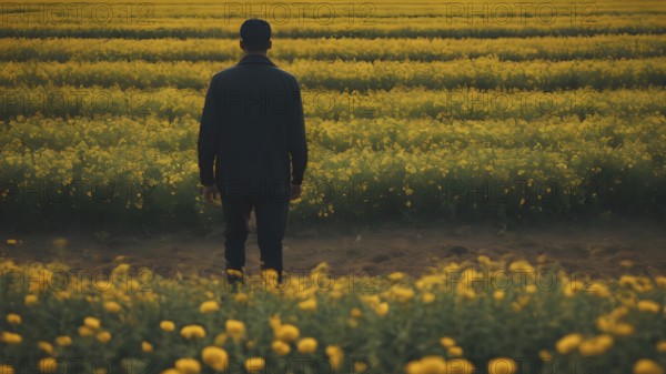 Floral field and Life Concept. Sign of Mental Health, Wellbeing and Healthy Lifestyles. The concept of Positive Mind Concept. Enjoying Life Concept, AI generated
