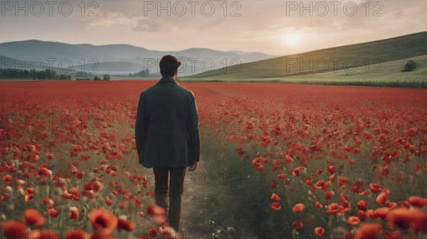 Floral field and Life Concept. Sign of Mental Health, Wellbeing and Healthy Lifestyles. The concept of Positive Mind Concept. Enjoying Life Concept, AI generated