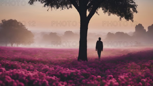 Floral field and Life Concept. Sign of Mental Health, Wellbeing and Healthy Lifestyles. The concept of Positive Mind Concept. Enjoying Life Concept, AI generated