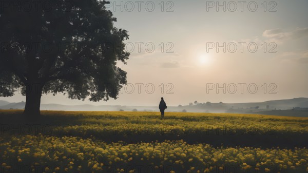 Floral field and Life Concept. Sign of Mental Health, Wellbeing and Healthy Lifestyles. The concept of Positive Mind Concept. Enjoying Life Concept, AI generated