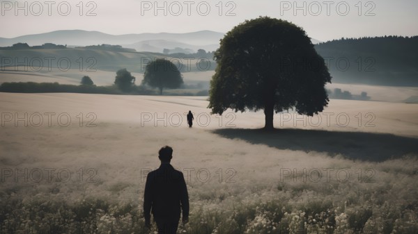 Floral field and Life Concept. Sign of Mental Health, Wellbeing and Healthy Lifestyles. The concept of Positive Mind Concept. Enjoying Life Concept, AI generated