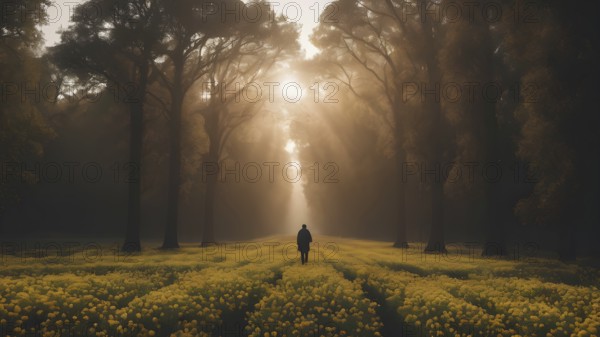Floral field and Life Concept. Sign of Mental Health, Wellbeing and Healthy Lifestyles. The concept of Positive Mind Concept. Enjoying Life Concept, AI generated