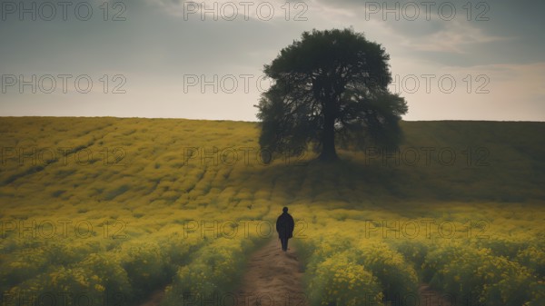 Floral field and Life Concept. Sign of Mental Health, Wellbeing and Healthy Lifestyles. The concept of Positive Mind Concept. Enjoying Life Concept, AI generated