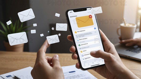 Online communication concept. Email marketing concept, concept of sending and receiving emails, AI generated