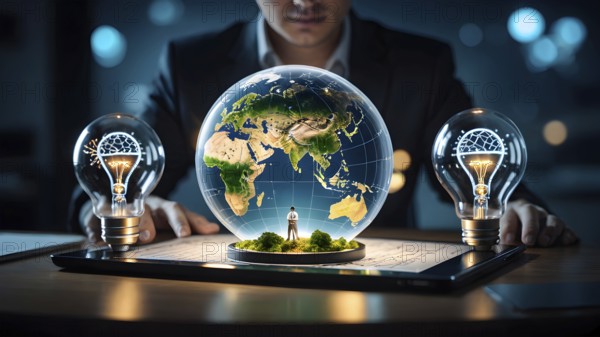 Worldwide globalization concept. Futuristic connect world digital, AI generated image
