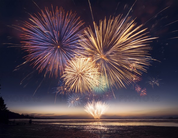 A fireworks display against the night sky, AI generated
