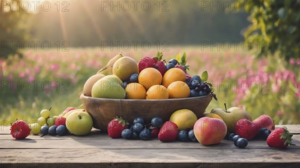 Healthy eating, dieting, love fruits. Organic Healthy Assorted Fruits, AI generated