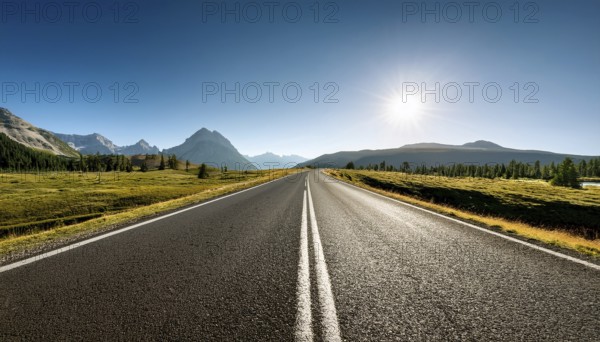 Unexplored road journeys and adventures.Road through the scenic landscape to the destination, AI generated