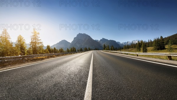 Unexplored road journeys and adventures.Road through the scenic landscape to the destination, AI generated