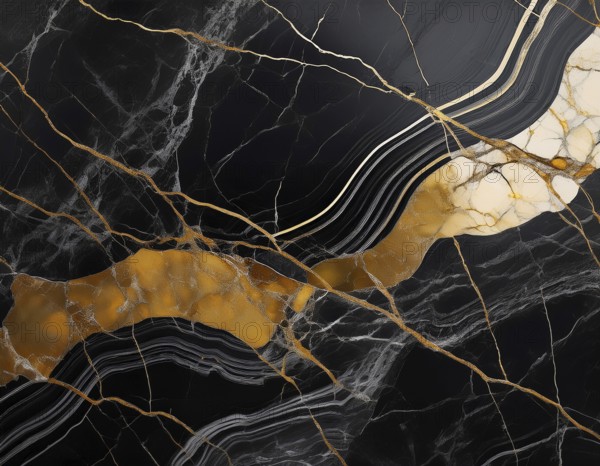 Abstract black marble texture with intricate gold veins and luxurious visual appeal, perfect for backgrounds, design, or decor, showcasing timeless elegance, sophistication, and rich artistic expression, AI generated