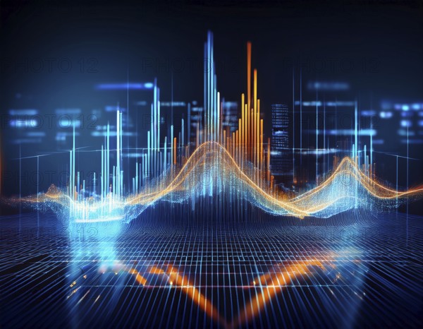 Dynamic representation of financial data using vibrant digital graphs against a futuristic backdrop, symbolizing modern analytics and technological advancements in the financial sector, AI generated