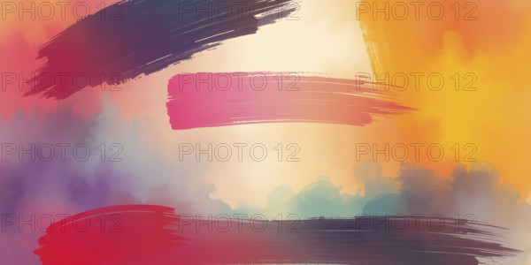 Abstract gradient hand painted multi color brush strokes.on a black background AI generated image, ai