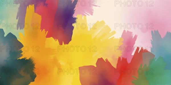 Abstract gradient hand painted multi color brush strokes.on a black background AI generated image, ai