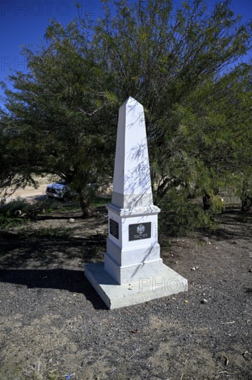 Monument to Kaiser Wilhelm II at the railway station in Aus, Karas Region, Namibia