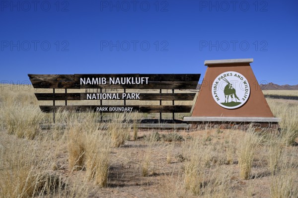 Sign at the entrance to Tsau//Khaeb National Park, diamond restricted area, near Aus, Karas Region, Namibia