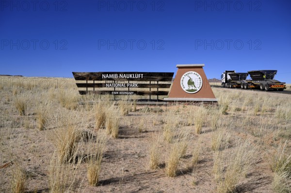 Sign at the entrance to Tsau//Khaeb National Park, diamond restricted area, near Aus, Karas Region, Namibia
