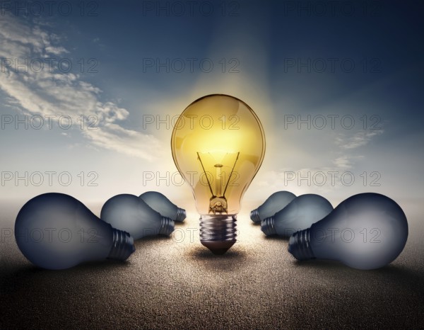 Light bulb with industry network, mind, analysis solution . Creative concept with a light bulb, AI generated