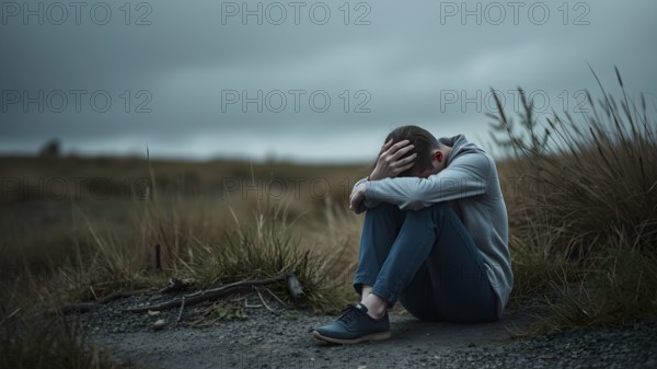Depression health people concept. Negative emotion image. Sadness and anxiety concept with despaired, stressed. AI generated image, ai