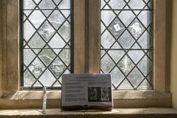 Glass engraved memorial panes, St Mary's church, Alton Barnes, Wiltshire, England, UK designed by Laurence and Simon Whistler