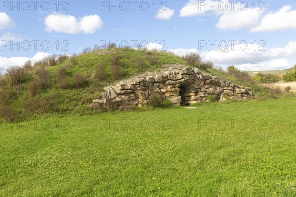Modern-day neolithic style long Barrow burial chamber for storing cremation urns, All Cannings, near Devizes, Wiltshire, UK built 2014