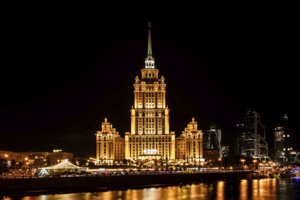 Moscow, Night Scene, At Night, Illuminated, Seven Sisters, Hotel Ukraine, Radisson Blu