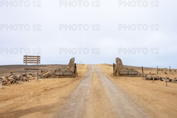 Entrance gate of Cape Cross Seal Reserve, Namibia - 29 August, 2025: leading to the famous Cape fur seal colony on the Skeleton Coast