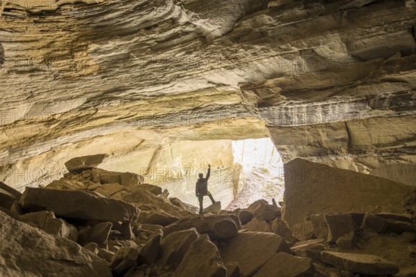 Explorer, adventure, cave, quarry, explore, hero, joy, victory, achieved, achieve goals, goal reached, exit, end of the tunnel, success, luck