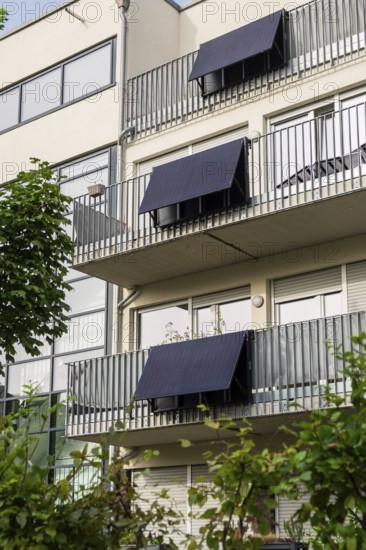 Balcony power stations on an apartment block in Düsseldorf, Germany
