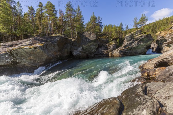 Ridderspranget, gorge in the river Sjoa, Jotunheimen mountains, Randsverk, Innlandet, Norway