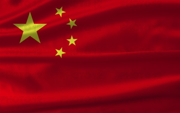 China flag with fabric texture waving. Close up of flag of China with cloth texture