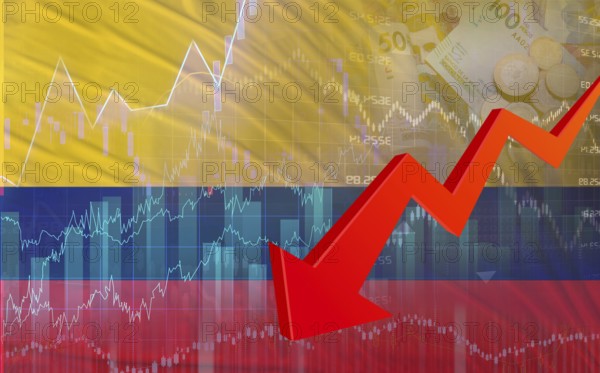 Concept of Colombia financial fall. Colombia financial decline on a market chart