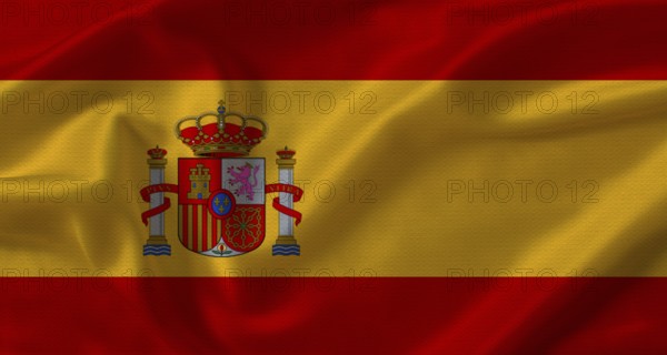 Close up of flag of Spain with cloth texture. Spain flag with fabric texture waving