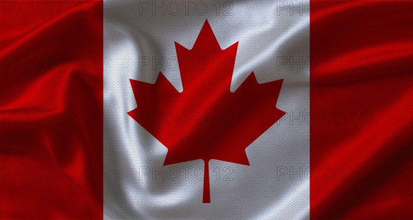 Close up of flag of Canada with cloth texture. Canada flag with fabric texture waving