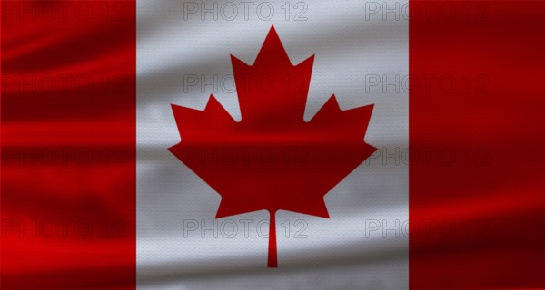 Canada flag with fabric texture waving. Close up of flag of Canada with cloth texture