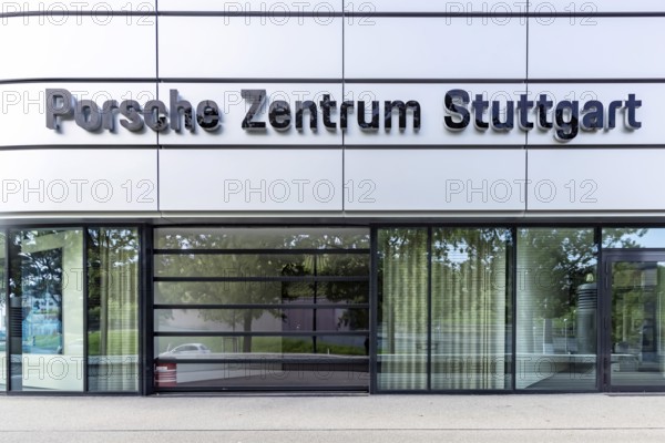 Porsche Centre. Writing at Autohaus am Pragsattel in Stuttgart, Baden-Württemberg, Germany