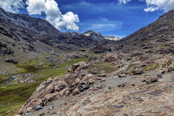 Rugged mountain panorama with cloudy blue skies and rocky landscapes, The landscape near Potosi in Bolivia