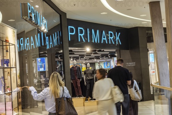 Shop with the PRIMARK brand logo. Milaneo shopping centre, Europaviertel Stuttgart. Stuttgart, Baden-Württemberg, Germany