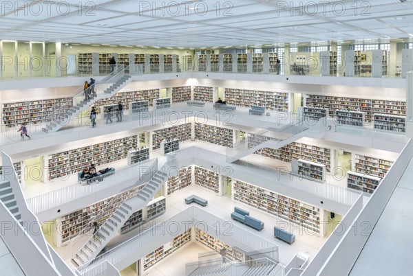 Stuttgart City Library at Mailänder Platz, interior view. Europaviertel Stuttgart. Stuttgart, Baden-Württemberg, Germany