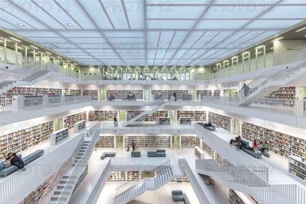 Stuttgart City Library at Mailänder Platz, interior view. Europaviertel Stuttgart. Stuttgart, Baden-Württemberg, Germany