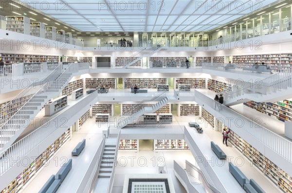 Stuttgart City Library at Mailänder Platz, interior view. Europaviertel Stuttgart. Stuttgart, Baden-Württemberg, Germany