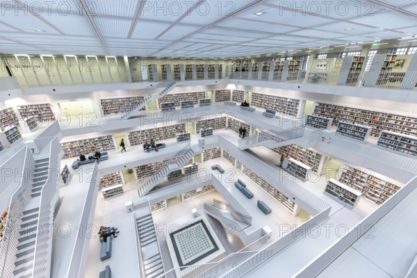 Stuttgart City Library at Mailänder Platz, interior view. Europaviertel Stuttgart. Stuttgart, Baden-Württemberg, Germany