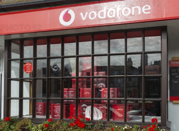 Shopfront of Vodafone phone shop, Marlborough, Wiltshire, England, UK