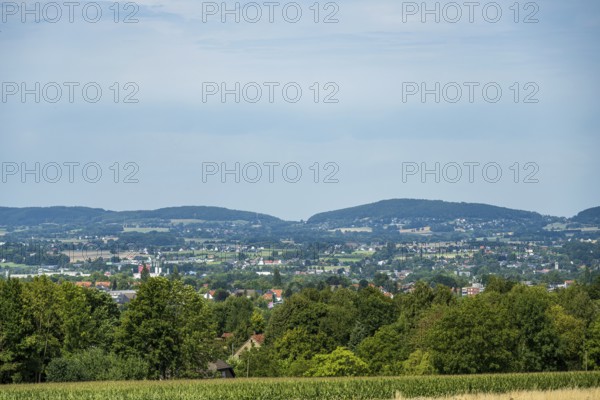 A panoramic city view with hills and trees on the horizon, Bielefeld, Westphalia, North Rhine-Westphalia