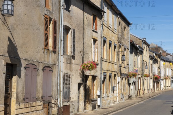 Historic house facades, street, Mouzon, Département Ardennes, Grand Est, France